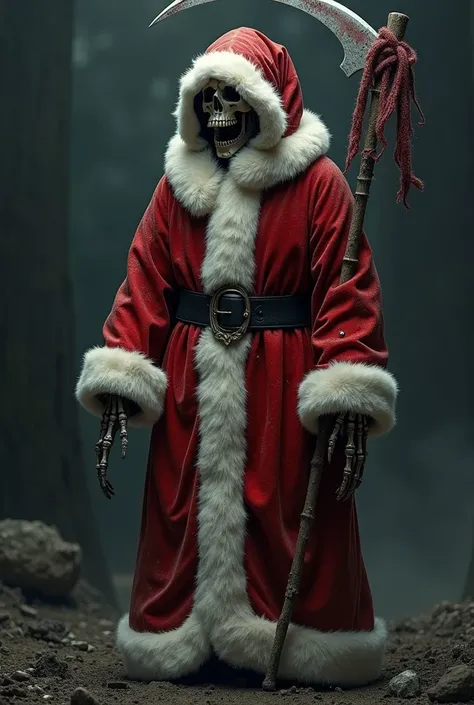 Grim Reaper wearing armor Santa Claus outfit 