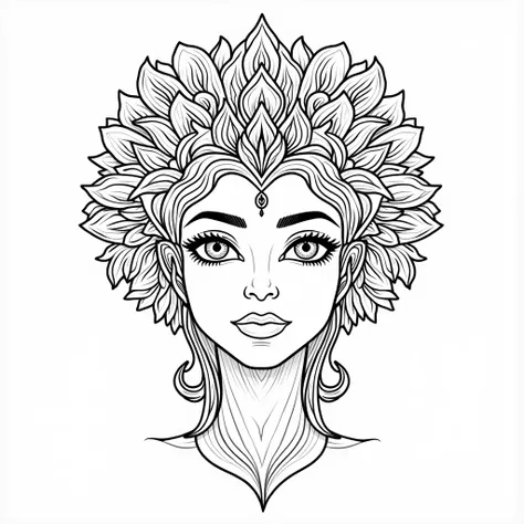 Painting pages for adults。Mandala pattern。Drawn with thick lines、Few details、No shading。It is colorfully painted。Impressive and colorful picture pages designed for adults with white background, A majestic line head depicted in a mandala style. The line hea...