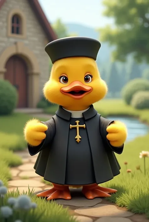 Make me an animated duck dressed as a priest 