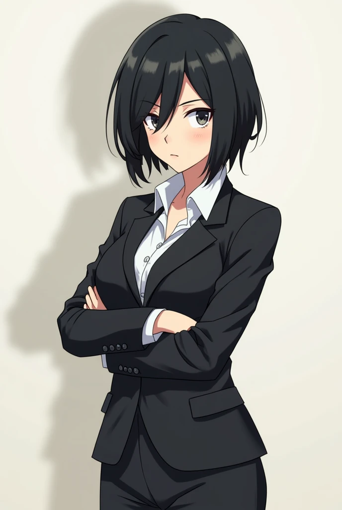 Anime short black hair professional women，Standing with arms folded, looking disdainful