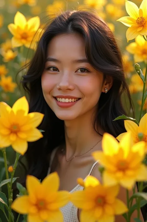 Aylen Valdez with yellow flowers