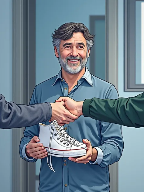 A man receiving another man&#39;s sneakers 