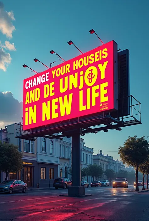 billboard that says Change your house and enjoy your new life in Spanish