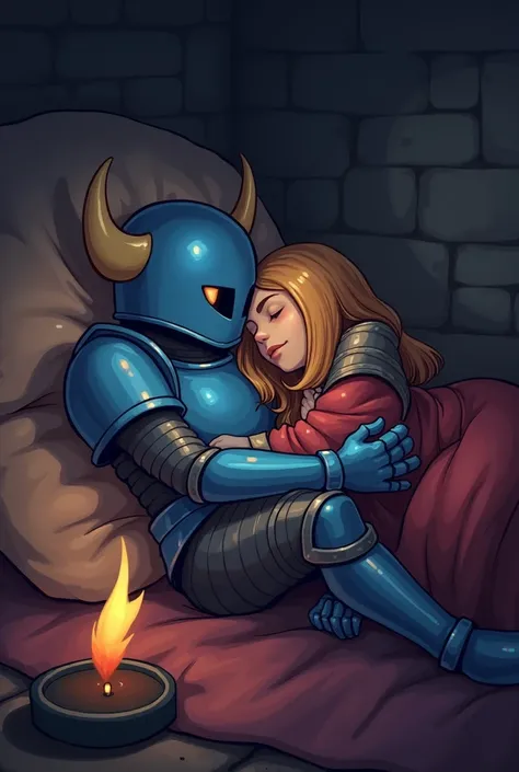 Shovel knight and shield knight sleeping together 