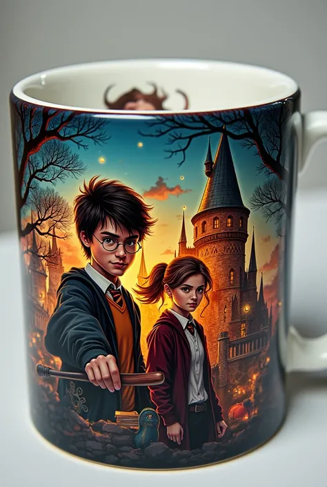 Create mug art, size 21cm x 10cm, flat art for printing, com o tema Harry Potter
