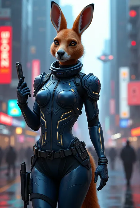 Humanoid female kangaroo wearing sexy armor police outfit 