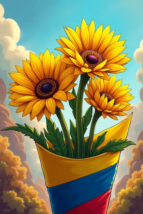 yellow flowers with colombian flag wrapper marvel comic animation