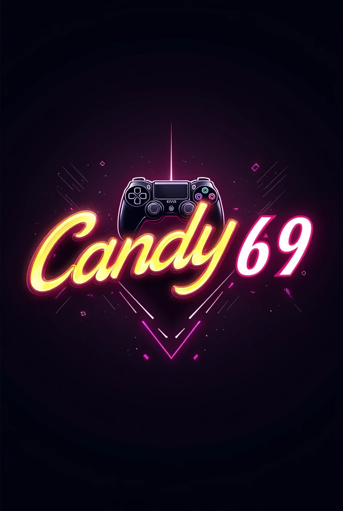 This is a gaming logo that features the name "Candy 69" in a futuristic font and a neon Golden color. and Boy Anime avtar, The logo also has a stylized controller icon . The logo is designed to be attractive and eye-catching, and to appeal to gaming enthus...