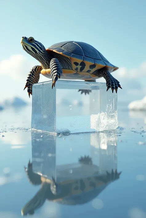 Make a profile picture of a turtle on top of an ice cube.
