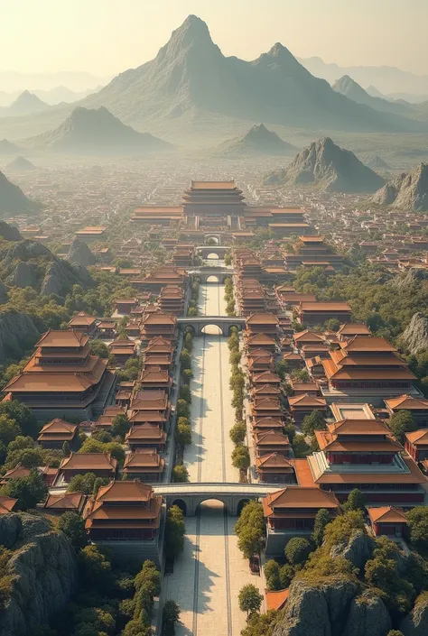 Make a map of tekesi bagua the city from above, that it has cement streets with avenues and streets and that there are the Terracotta Warriors, the forbidden city, the jinshajiang-jin&#39;an bridge and the yellow mountains