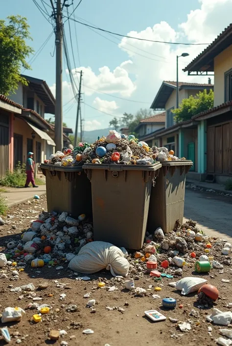 Garbage collection point on a street corner without people with large containers and it is in the country of Colombia that it is more real that the garbage overflows.
that it looks more real