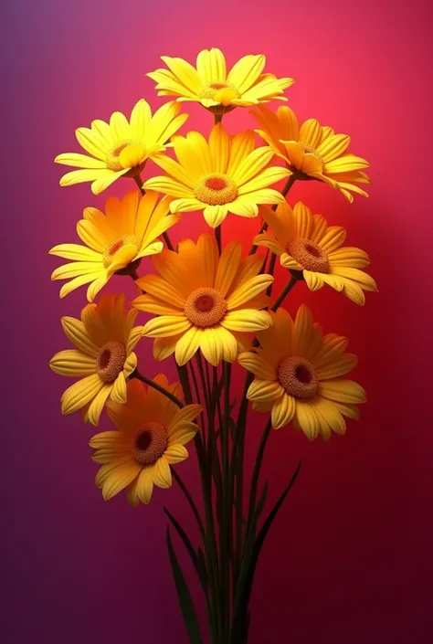 Draw a bouquet of yellow flowers and combine the purple and red digital color