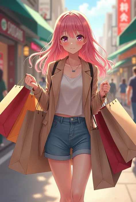 Image of anime woman with lots of shopping but spending little
