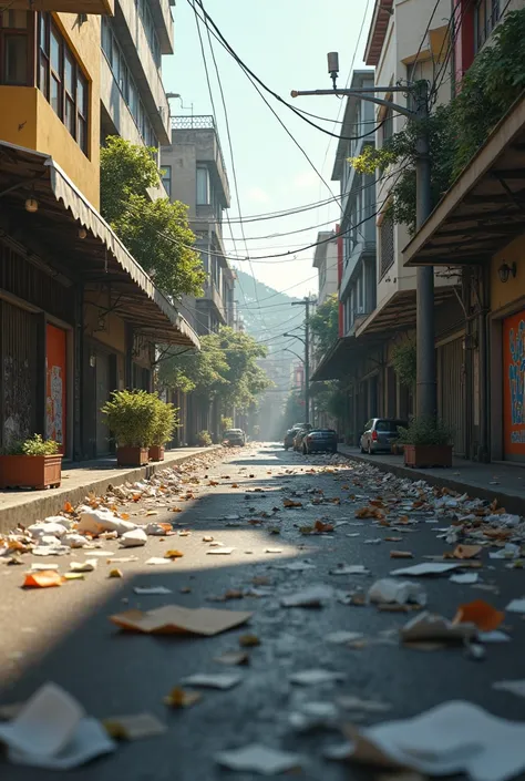 Garbage on the street That it looks more real More real and without so much garbage Let it be on a street in Medellin, Colombia
