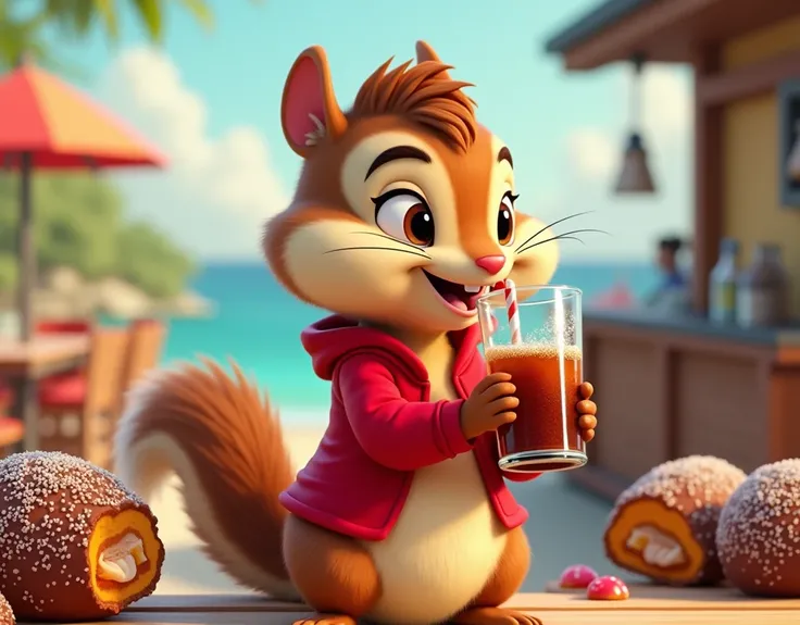 Alvin eating brigadeiro and drinking coke, 4K, cartoon, with clothes