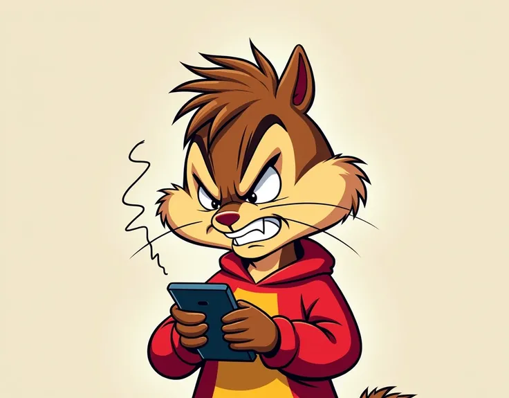 Alvin typing on the phone angrily, 4K, cartoon