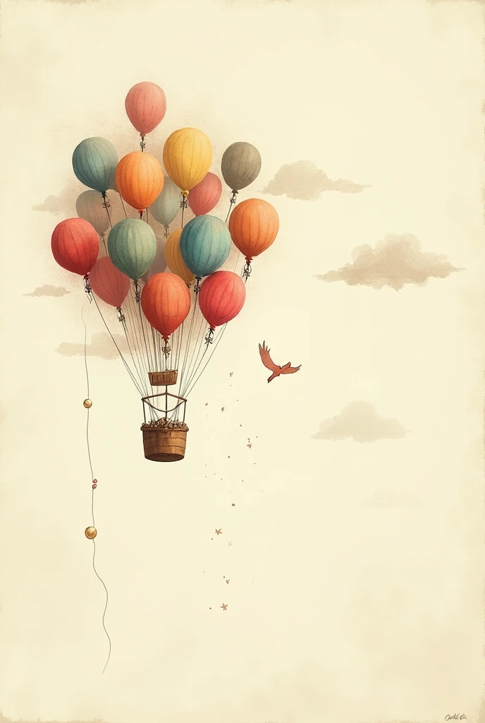  with balloons, old style, sketch, Hand painted