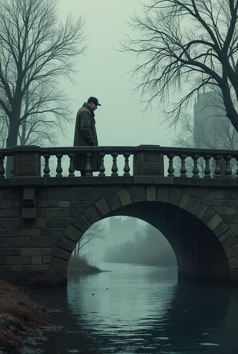 A man on a bridge looking down