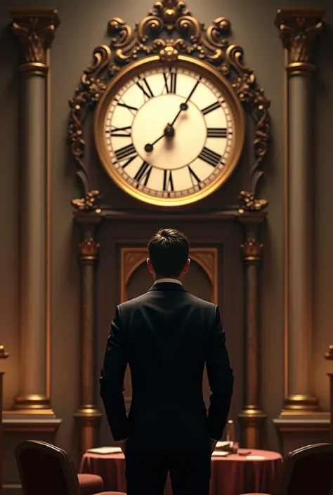 An image of a gentleman with a wall clock