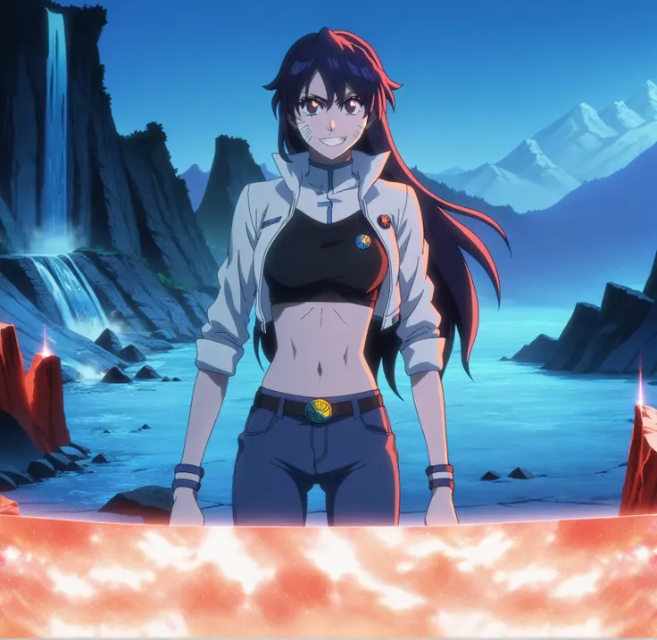 score_9, score_8_up, score_7_up, source_anime, anime screencap, canyon background, 1girl, solo, full-body, bambietta, long hair,...