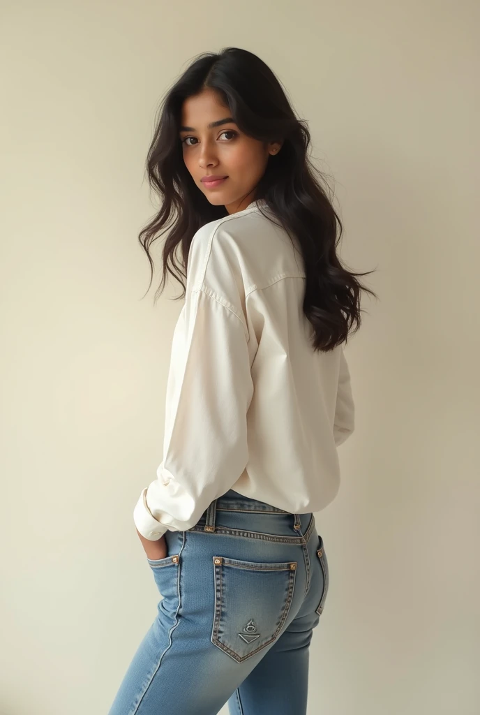 Indian young lady in jeans white shirt shoes