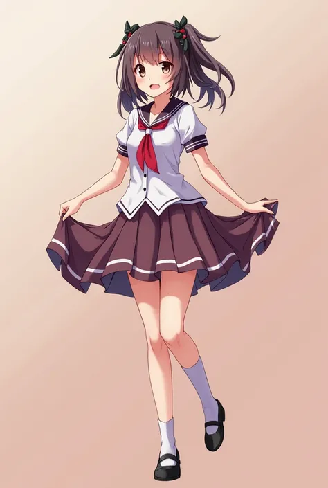  anime style girl lifts her skirt completely and shows that she is without panties