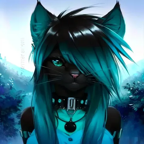 a close up of a furry cat with türkies hair and a collar, very very beautiful furry art, fursona!!!!, fursona art, female fursona, beautiful anime catgirl, furry art!!!, furry art, furry fursona, long haired humanoid fursona, anime catgirl, very beautiful ...