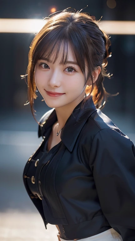 (Best Quality,masterpiece:1.3,Ultra-high resolution),(Very detailed,Caustics,8k),(Realistic:1.4,RAW shooting),1 girl,(Smiling and looking down at the camera),(Front shot:1.1),(Look forward),1,cute,Japanese,Black short ponytail,uniform,glamorous,(Big Boobs)...