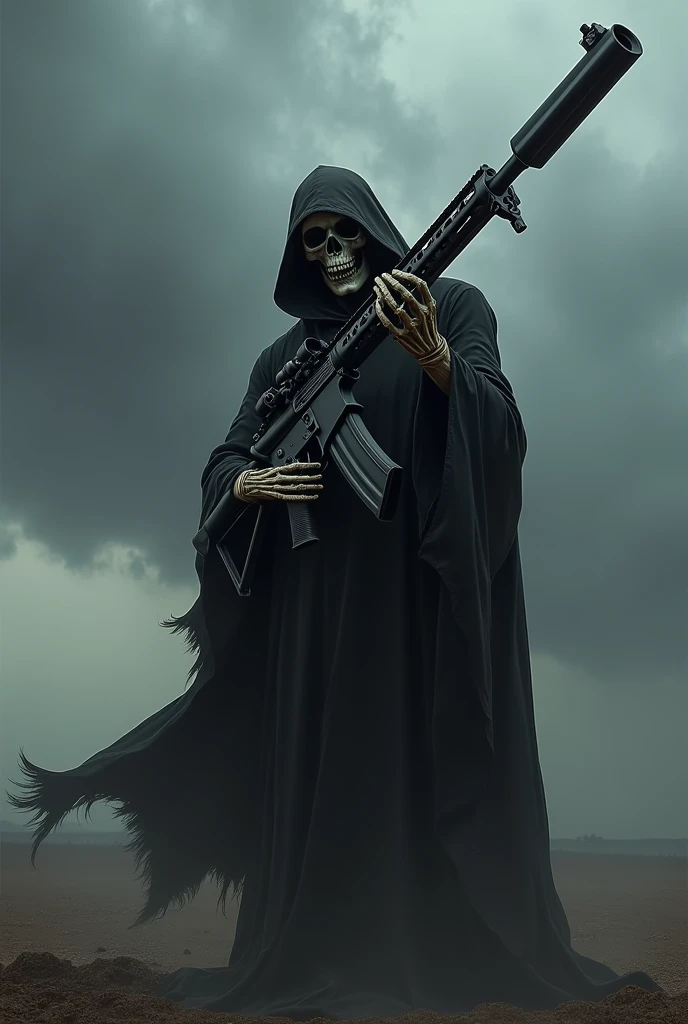 Death holding a red 50 caliber barret 

