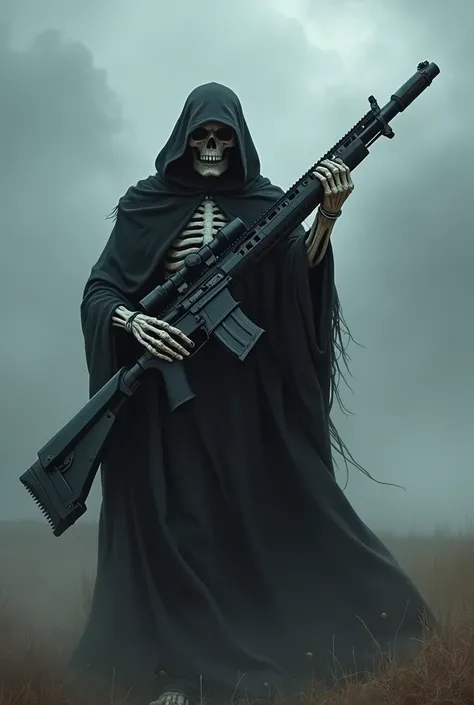 Death holding a red 50 caliber barret 

