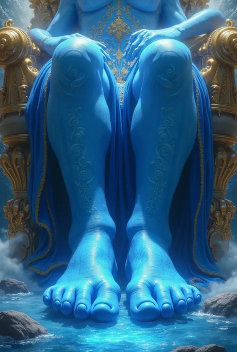 feet of blue deity sitting on a throne