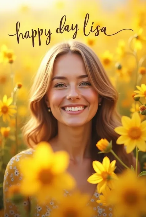 Beautiful image with yellow flowers saying happy day Lisa