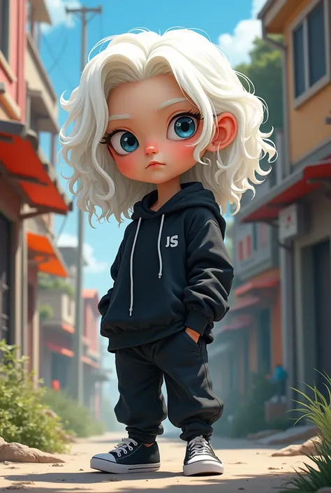 make a cartoon character with white hair,black clothes and serious personality,Now make a man, make him have more feminine hair and more informal clothes.


