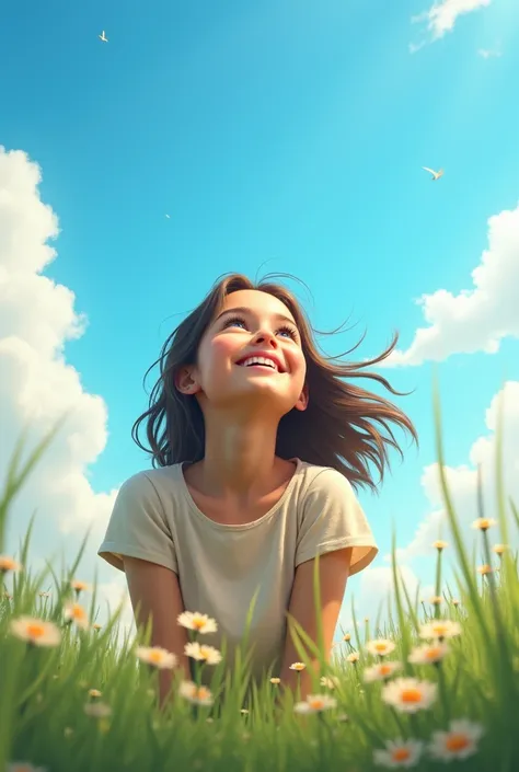 Christian girl looking at the sky, Let it be a happy image