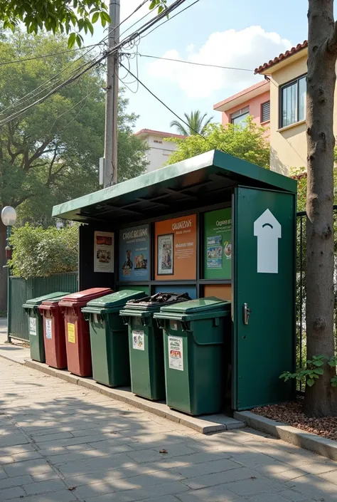 Modern garbage collection points That look more realistic With larger containers Larger In a neighborhood of Medellin Without so much garbage Somewhere else
