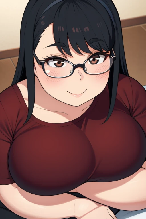 Plump year 21 big breasts black hair brown eyes happy longer hair smile blushing dered glasses