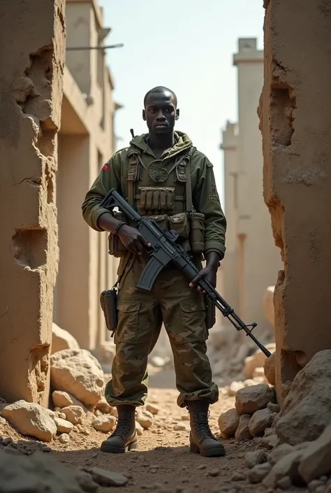 African soldier image in the boned building 