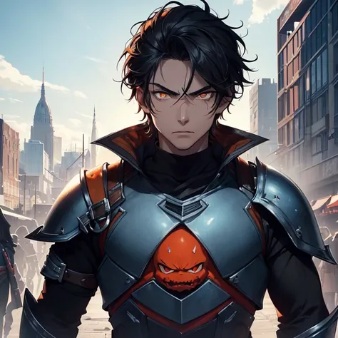 Masterpiece, High Resolution, HD, High Quality, UHD, Super Detailed, Best Quality, High Details, Fantasy, grimdark, alone solo character, no deformities. Chaotic scenery.
{{(1character: a 26 young man warrior:(white skin, black hair, short emo hair, orange...