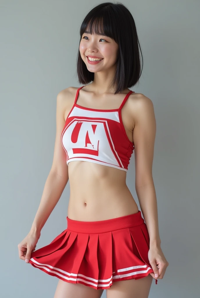 (masterpiece:1.2,8k, RAW photos super high quality), Absurd, (Realistic:2), High resolution raw color photos,Shiny skin, Professional photography,((Best Quality))、Age 30,Good figure,Japanese Cheerleader,((Pleated skirt))、 Cheerleader Uniform、((Panty Peek))...