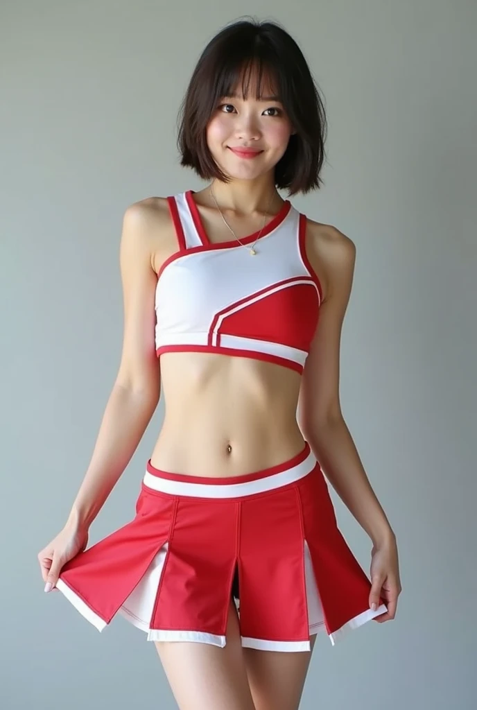 (masterpiece:1.2,8k, RAW photos super high quality), Absurd, (Realistic:2), High resolution raw color photos,Shiny skin, Professional photography,((Best Quality))、Age 30,Good figure,Japanese Cheerleader,((Pleated skirt))、 Cheerleader Uniform、((Panty Peek))...