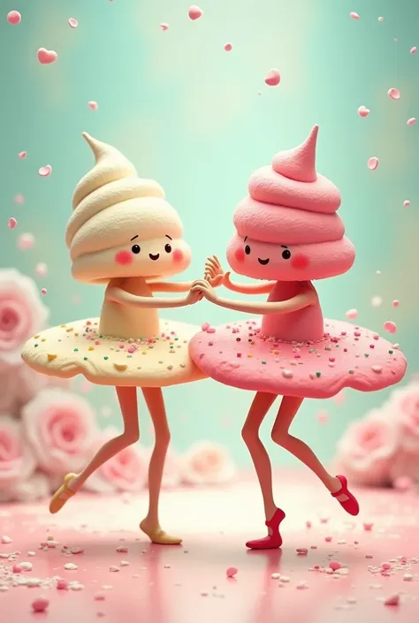 Make a picture of two ice creams dancing ballet