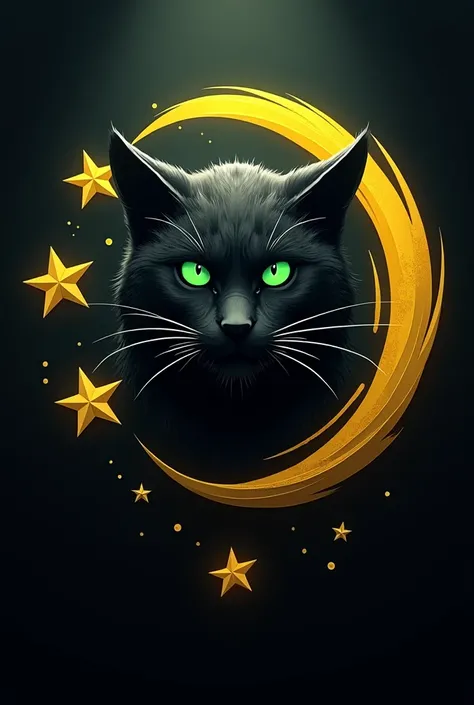 Football team shield, Team shield, Circular, Black cat with green eyes, yellow comet, football stars, English league, png, realistic 