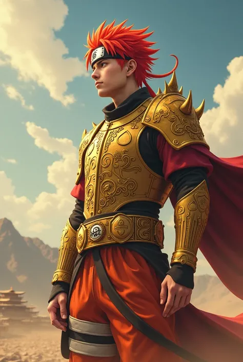 Naruto Uzumaki with red hair wearing golden armor