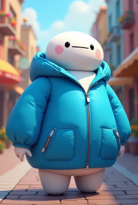 Baymax with a blue cartoon-style jacket