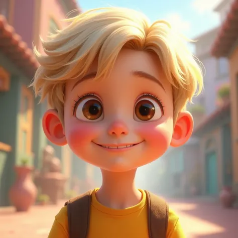 make disney pixar model a blond haired boy, light skin, light eye 