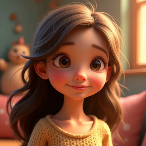 make disney pixar model a light skinned girl, brown eye, brown hair