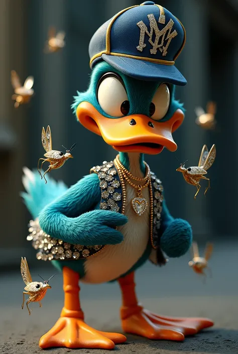 Daffy Duck with Diamond Crickets, with a New York cap and a Cuban gold and diamonds 