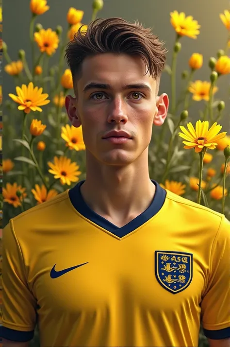 create an image of football player Jude Bellingham with yellow flowers.