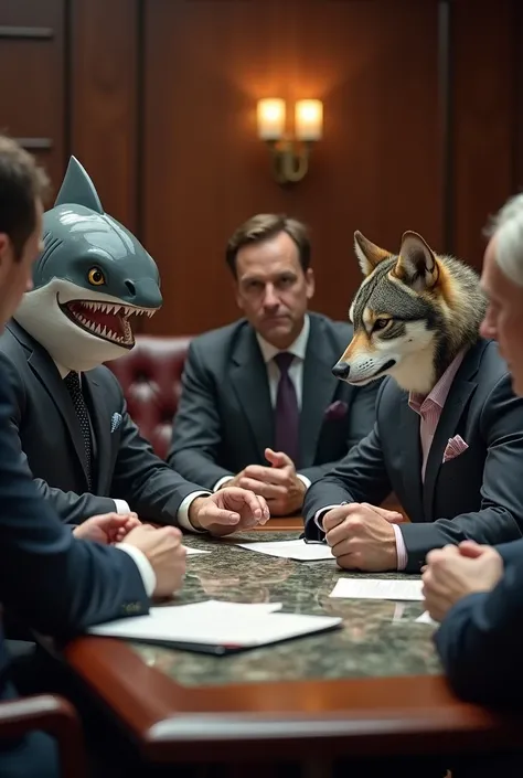 Table 1
(Local: Luxury Meeting Room, mdeta de mármore, four leather chairs.)
CEO A (Shark) enter the room, com exprdetsão rígida, while COO A (Eagle) adjusts its roles, atento aos detalhdet.

Box 2 CEO B (wolf) e COO B (Cat) já dettão sentados do outro lad...