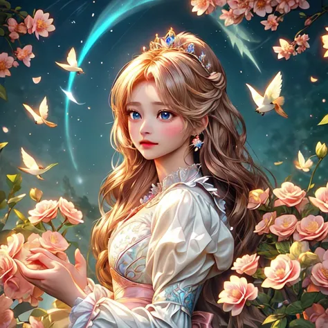 Princess in Cinderella Tale to capture a moment of deep contemplation. Her expression should be a mix of curiosity and a touch of discomfort, as if she is deeply questioning reality and her place in it. His big eyes were supposed to be wide open, reflectin...